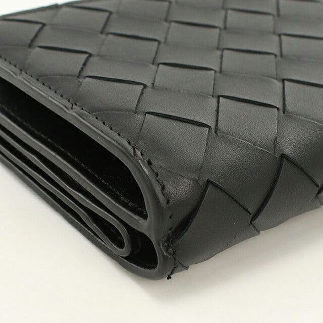 中古 ボッテガ・ヴェネタ 二つ折り財布 二折財布 コンパクト メンズ ブランド BOTTEGA VENETA イントレチャート  レザー ブラック USDBO117630011