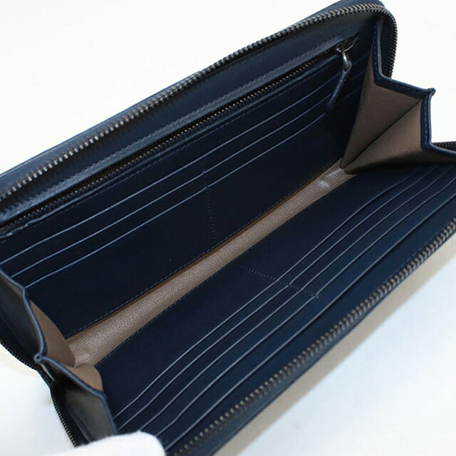 中古 ボッテガ・ヴェネタ 長財布ラウンドファスナー メンズ ブランド BOTTEGA VENETA イントレチャート  レザー ネイビー USDBO117639011