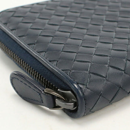 中古 ボッテガ・ヴェネタ 長財布ラウンドファスナー メンズ ブランド BOTTEGA VENETA イントレチャート  レザー ネイビー USDBO117639011