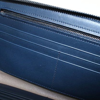 中古 ボッテガ・ヴェネタ 長財布ラウンドファスナー メンズ ブランド BOTTEGA VENETA イントレチャート  レザー ネイビー USDBO117639011