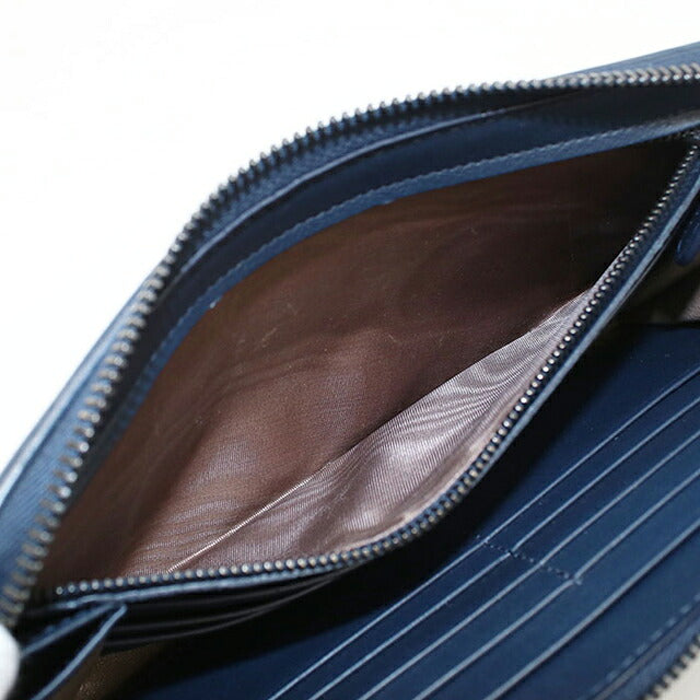中古 ボッテガ・ヴェネタ 長財布ラウンドファスナー メンズ ブランド BOTTEGA VENETA イントレチャート  レザー ネイビー USDBO117639011