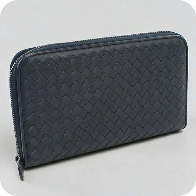 中古 ボッテガ・ヴェネタ 長財布ラウンドファスナー メンズ ブランド BOTTEGA VENETA イントレチャート  レザー ネイビー USDBO117639011