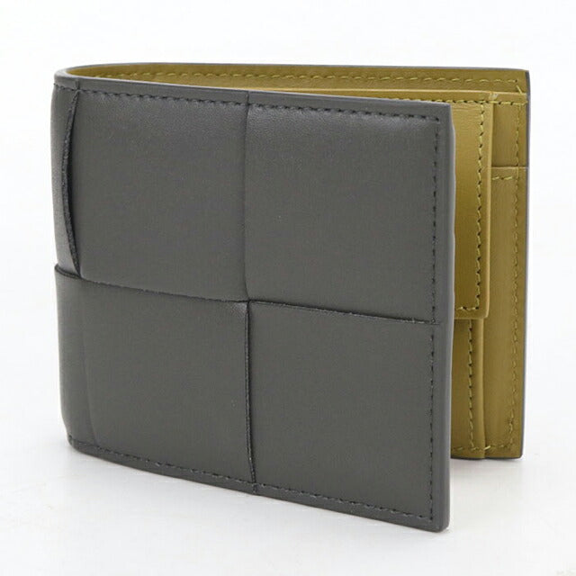 中古 ボッテガ・ヴェネタ 二つ折り財布 二折財布 コンパクト メンズ ブランド BOTTEGA VENETA カセット コインパース付き  749455 グレー USDBO117991011