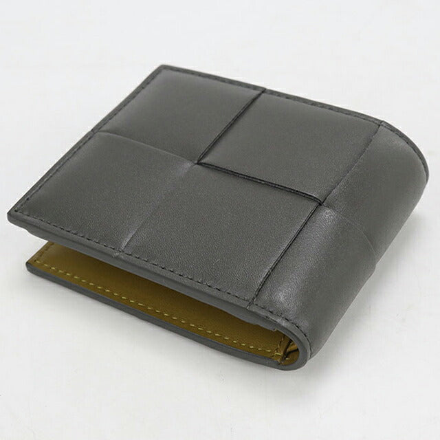 中古 ボッテガ・ヴェネタ 二つ折り財布 二折財布 コンパクト メンズ ブランド BOTTEGA VENETA カセット コインパース付き  749455 グレー USDBO117991011