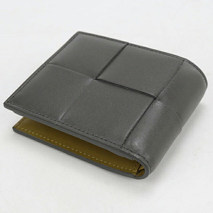 中古 ボッテガ・ヴェネタ 二つ折り財布 二折財布 コンパクト メンズ ブランド BOTTEGA VENETA カセット コインパース付き  749455 グレー USDBO117991011
