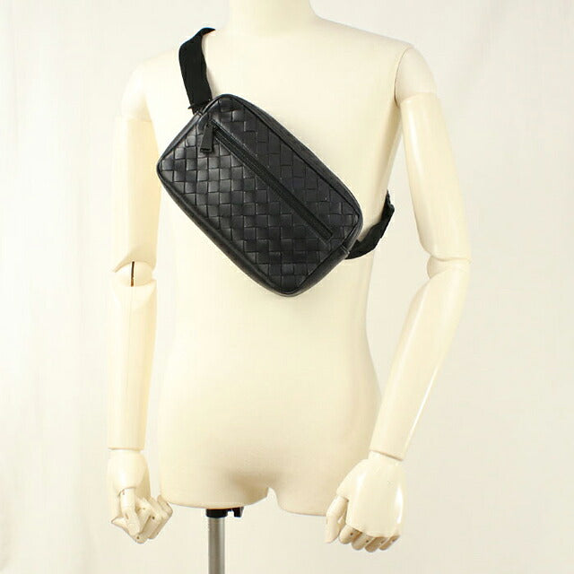 中古 ボッテガ・ヴェネタ ボディバッグ メンズ ブランド BOTTEGA VENETA イントレチャート ベルトバッグ レザー ブラック USDBO118331011