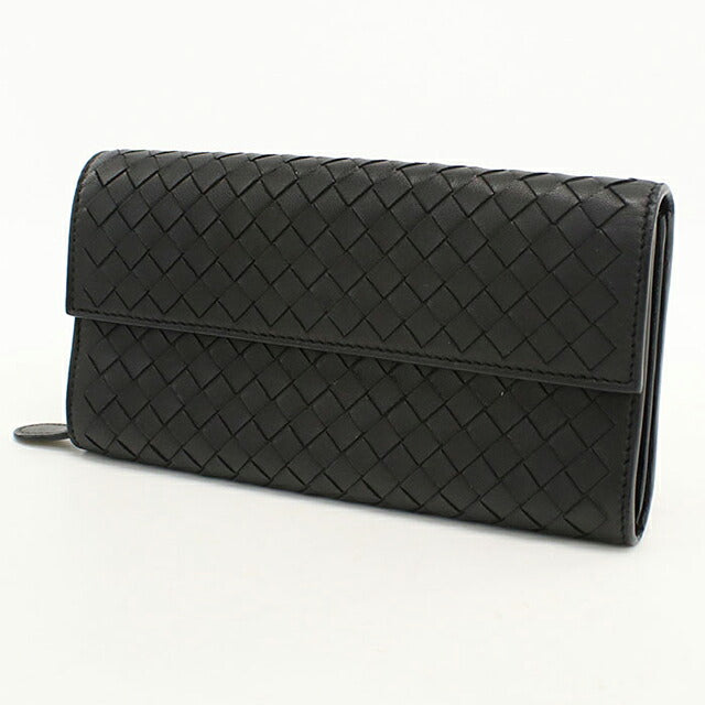 Used Bottega Veneta Long Wallet Bifold Unisex Brand BOTTEGA VENETA Intrecciato Large Flap Wallet Black USDBO118366011