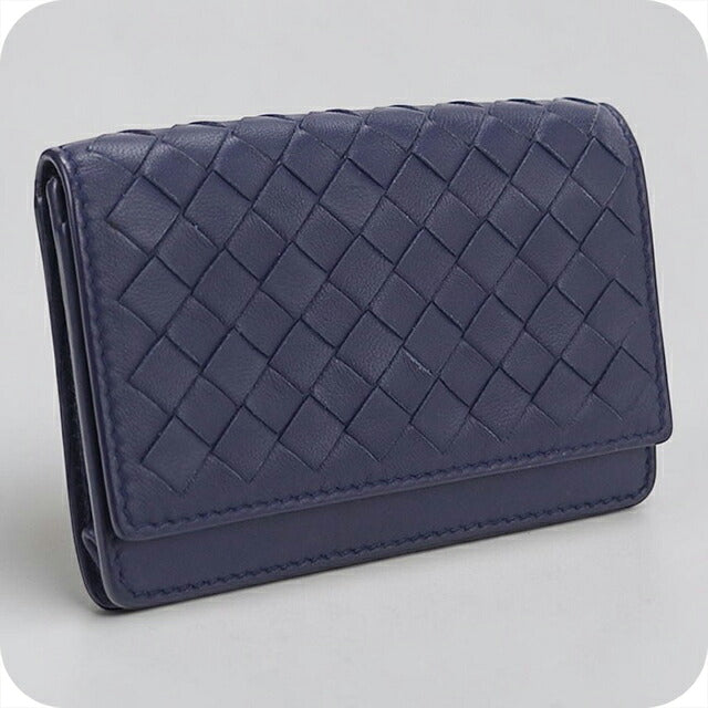 中古 ボッテガ・ヴェネタ 名刺入れ ユニセックス ブランド BOTTEGA VENETA イントレチャート ビジネスカードケース ネイビー USDBO118367011