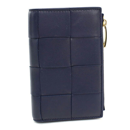中古 ボッテガ・ヴェネタ 二つ折り財布 二折財布 コンパクト レディース ブランド BOTTEGA VENETA カセット 二つ折りウォレット ネイビー USDBO118603011