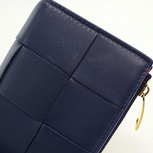 中古 ボッテガ・ヴェネタ 二つ折り財布 二折財布 コンパクト レディース ブランド BOTTEGA VENETA カセット 二つ折りウォレット ネイビー USDBO118603011