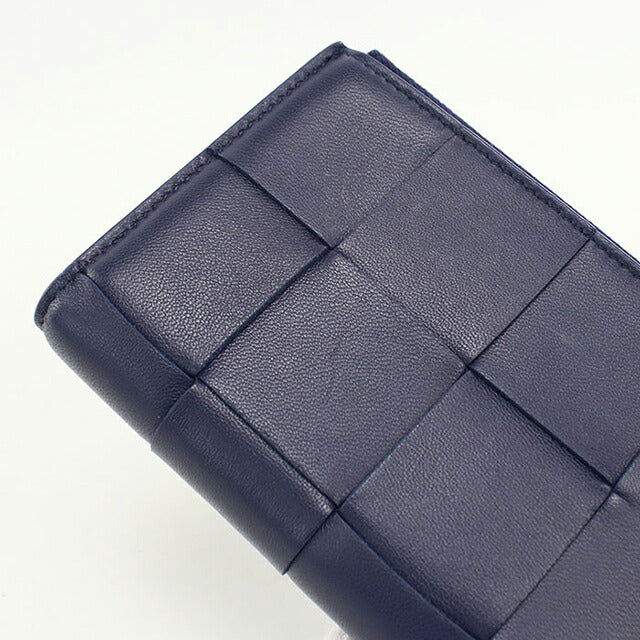 中古 ボッテガ・ヴェネタ 二つ折り財布 二折財布 コンパクト レディース ブランド BOTTEGA VENETA カセット 二つ折りウォレット ネイビー USDBO118603011