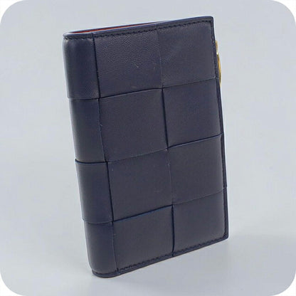 中古 ボッテガ・ヴェネタ 二つ折り財布 二折財布 コンパクト レディース ブランド BOTTEGA VENETA カセット 二つ折りウォレット ネイビー USDBO118603011