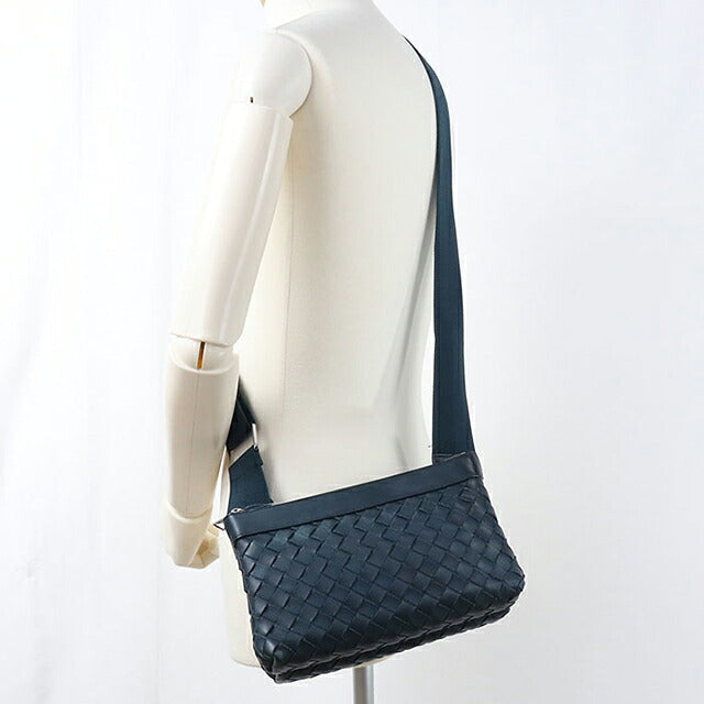 中古 ボッテガ・ヴェネタ 斜め掛け ショルダーバッグ ユニセックス ブランド BOTTEGA VENETA イントレチャート  レザー グリーン USDBO120029011