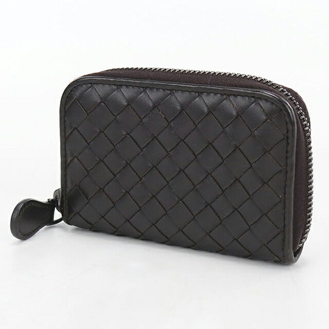 中古 ボッテガ・ヴェネタ 小銭入れ ユニセックス ブランド BOTTEGA VENETA イントレチャート ジップコインケース ブラウン USDBO120169011