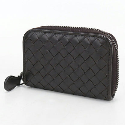 中古 ボッテガ・ヴェネタ 小銭入れ ユニセックス ブランド BOTTEGA VENETA イントレチャート ジップコインケース ブラウン USDBO120169011