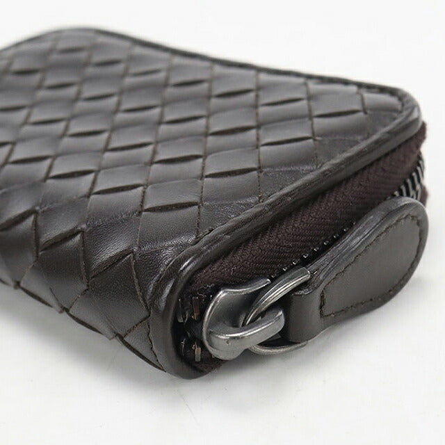中古 ボッテガ・ヴェネタ 小銭入れ ユニセックス ブランド BOTTEGA VENETA イントレチャート ジップコインケース ブラウン USDBO120169011