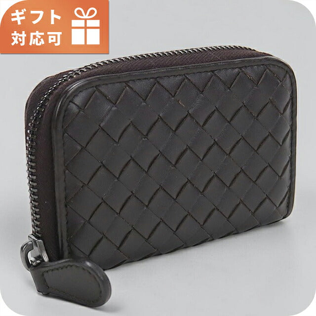 中古 ボッテガ・ヴェネタ 小銭入れ ユニセックス ブランド BOTTEGA VENETA イントレチャート ジップコインケース ブラウン USDBO120169011