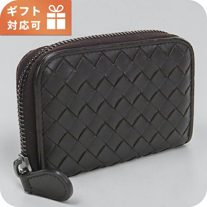 中古 ボッテガ・ヴェネタ 小銭入れ ユニセックス ブランド BOTTEGA VENETA イントレチャート ジップコインケース ブラウン USDBO120169011