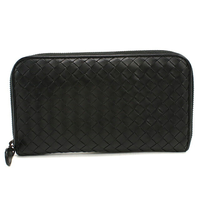 中古 ボッテガ・ヴェネタ 長財布ラウンドファスナー メンズ ブランド BOTTEGA VENETA イントレチャート  114076 ブラック USDBO120518011