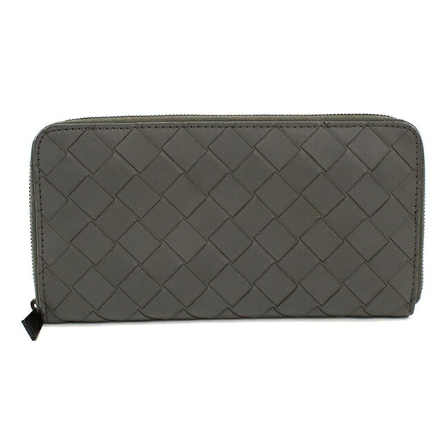 中古 ボッテガ・ヴェネタ 長財布ラウンドファスナー メンズ ブランド BOTTEGA VENETA イントレチャート ジップアラウンドウォレット レザー グレー USDBO121313011