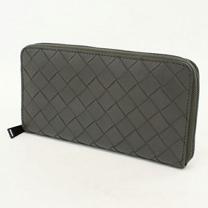 中古 ボッテガ・ヴェネタ 長財布ラウンドファスナー メンズ ブランド BOTTEGA VENETA イントレチャート ジップアラウンドウォレット レザー グレー USDBO121313011