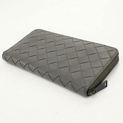 中古 ボッテガ・ヴェネタ 長財布ラウンドファスナー メンズ ブランド BOTTEGA VENETA イントレチャート ジップアラウンドウォレット レザー グレー USDBO121313011