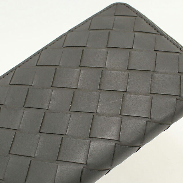 中古 ボッテガ・ヴェネタ 長財布ラウンドファスナー メンズ ブランド BOTTEGA VENETA イントレチャート ジップアラウンドウォレット レザー グレー USDBO121313011