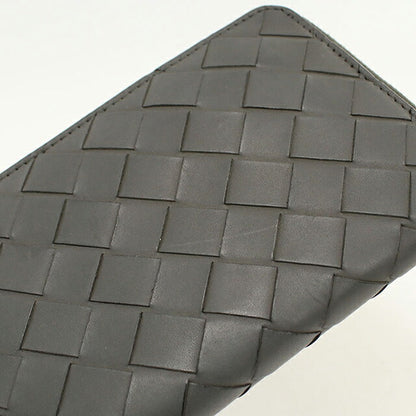 中古 ボッテガ・ヴェネタ 長財布ラウンドファスナー メンズ ブランド BOTTEGA VENETA イントレチャート ジップアラウンドウォレット レザー グレー USDBO121313011