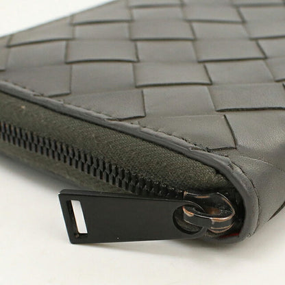 中古 ボッテガ・ヴェネタ 長財布ラウンドファスナー メンズ ブランド BOTTEGA VENETA イントレチャート ジップアラウンドウォレット レザー グレー USDBO121313011