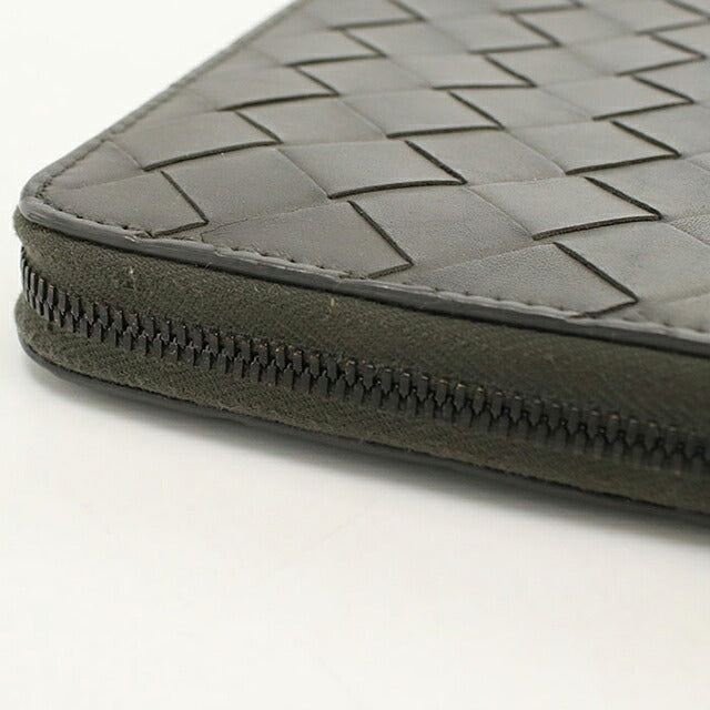 中古 ボッテガ・ヴェネタ 長財布ラウンドファスナー メンズ ブランド BOTTEGA VENETA イントレチャート ジップアラウンドウォレット レザー グレー USDBO121313011