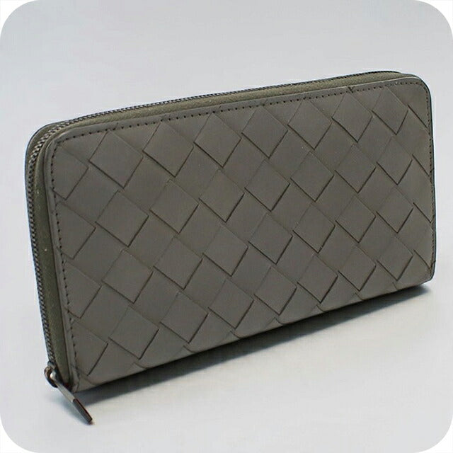 中古 ボッテガ・ヴェネタ 長財布ラウンドファスナー メンズ ブランド BOTTEGA VENETA イントレチャート ジップアラウンドウォレット レザー グレー USDBO121313011
