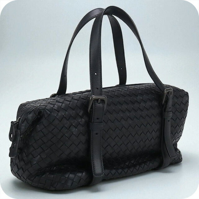 中古 ボッテガヴェネタ ミニボストン レディース ブランド BOTTEGA VENETA イントレチャート レザー ブラック バッグ USDBO96707011