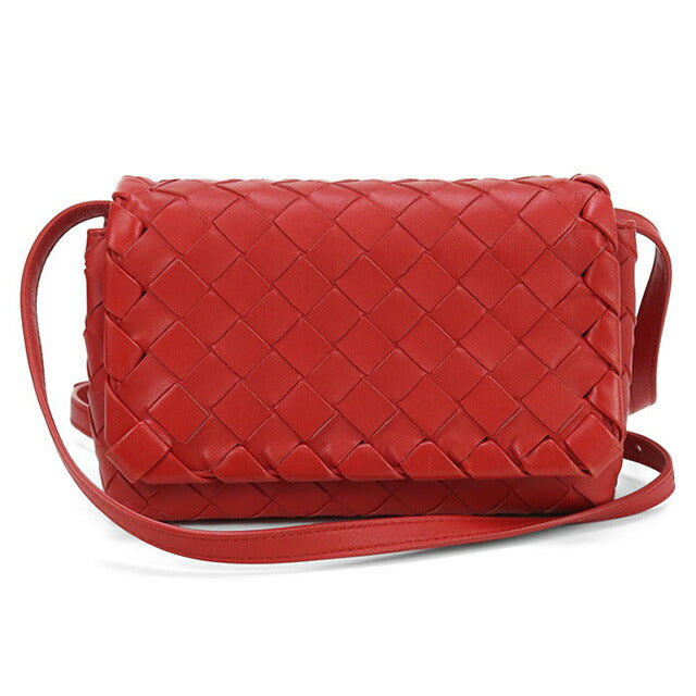 中古 ボッテガヴェネタ 斜め掛け ショルダーバッグ レディース ブランド BOTTEGA VENETA イントレチャート レザー レッド バッグ USDBO99248011
