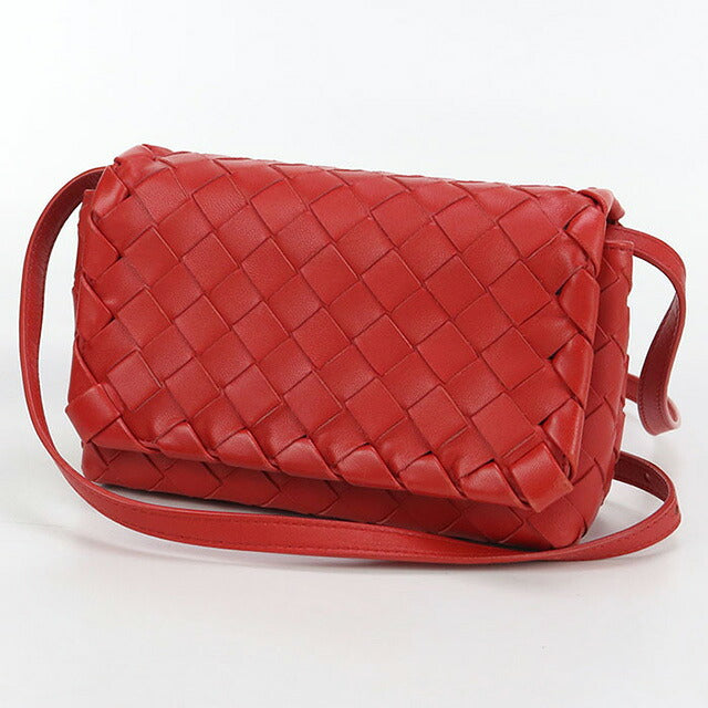 中古 ボッテガヴェネタ 斜め掛け ショルダーバッグ レディース ブランド BOTTEGA VENETA イントレチャート レザー レッド バッグ USDBO99248011