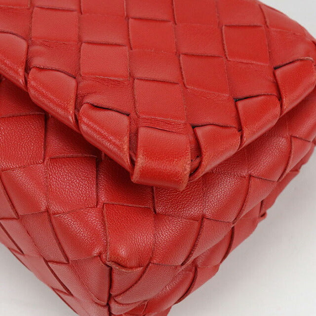 中古 ボッテガヴェネタ 斜め掛け ショルダーバッグ レディース ブランド BOTTEGA VENETA イントレチャート レザー レッド バッグ USDBO99248011