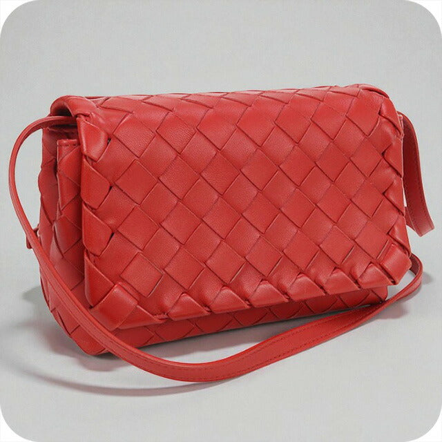 中古 ボッテガヴェネタ 斜め掛け ショルダーバッグ レディース ブランド BOTTEGA VENETA イントレチャート レザー レッド バッグ USDBO99248011