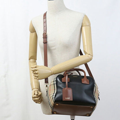中古 バーバリー ハンドバッグ レディース ブランド BURBERRY ノバチェック キューブバッグ 2WAY レザー ブラック USDBU107827011