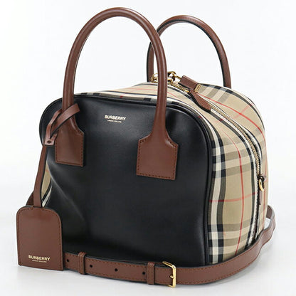 中古 バーバリー ハンドバッグ レディース ブランド BURBERRY ノバチェック キューブバッグ 2WAY レザー ブラック USDBU107827011