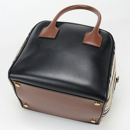 中古 バーバリー ハンドバッグ レディース ブランド BURBERRY ノバチェック キューブバッグ 2WAY レザー ブラック USDBU107827011