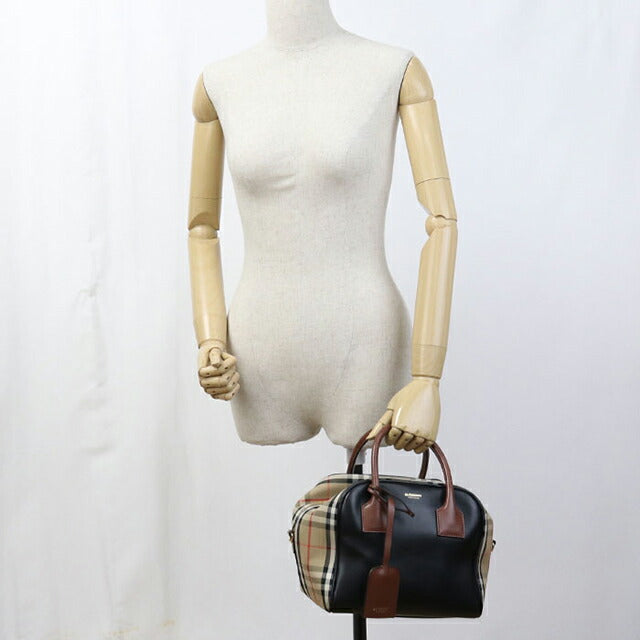 中古 バーバリー ハンドバッグ レディース ブランド BURBERRY ノバチェック キューブバッグ 2WAY レザー ブラック USDBU107827011