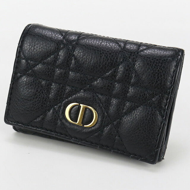 中古 ディオール 二折財布 レディース ブランド Dior CARO グリシン ウォレット S5132UWHC_M900 ブラック 財布 USDCD100281011
