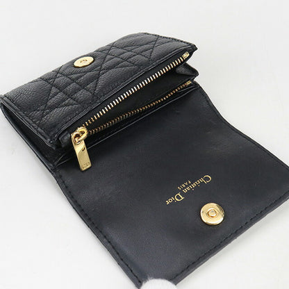 中古 ディオール 二折財布 レディース ブランド Dior CARO グリシン ウォレット S5132UWHC_M900 ブラック 財布 USDCD100281011