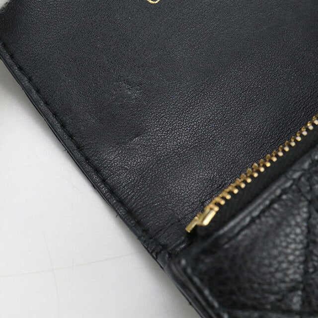 中古 ディオール 二折財布 レディース ブランド Dior CARO グリシン ウォレット S5132UWHC_M900 ブラック 財布 USDCD100281011