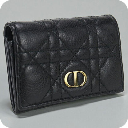 中古 ディオール 二折財布 レディース ブランド Dior CARO グリシン ウォレット S5132UWHC_M900 ブラック 財布 USDCD100281011