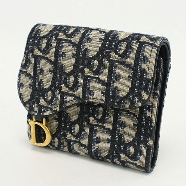 中古 ディオール 三つ折り財布 レディース ブランド Dior サドル ロータスウォレット S5652CTZQ_M928 ネイビー 財布 USDCD103637011