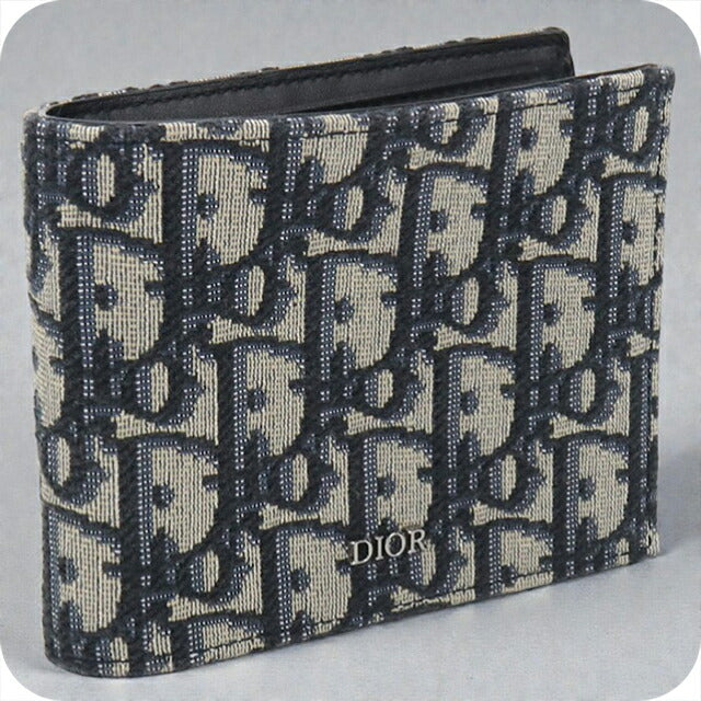 中古 ディオール 二折財布 メンズ ブランド Dior ディオールオブリーク コインケース付きウォレット ネイビー 財布 USDCD105431011