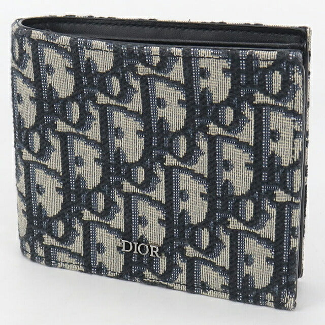 中古 ディオール 二折財布 メンズ ブランド Dior ディオールオブリーク コインケース付きウォレット ネイビー 財布 USDCD105431011