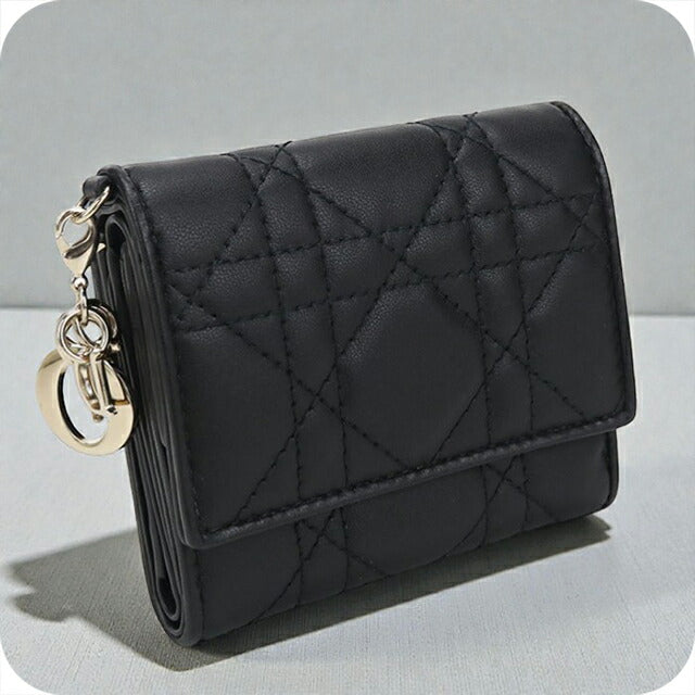 二手 Dior 三折钱包 女士品牌 Dior Lady Dior 莲花钱包 S0181ONMJ_M900 黑色钱包 USDCD105599011