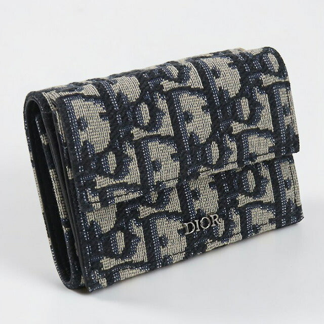 中古 ディオール 三折財布 レディース ブランド Dior ディオール オブリーク コンパクトウォレット ネイビー 財布 USDCD106476011