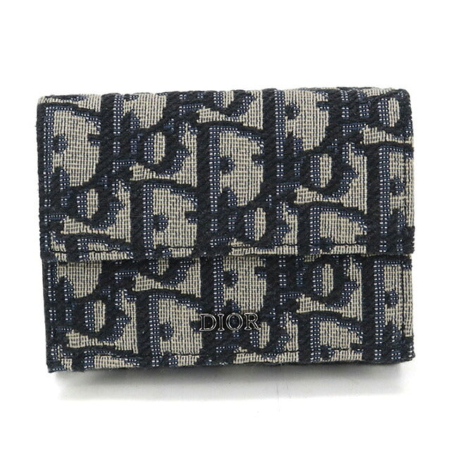 中古 ディオール 三折財布 レディース ブランド Dior ディオール オブリーク コンパクトウォレット ネイビー 財布 USDCD106476011